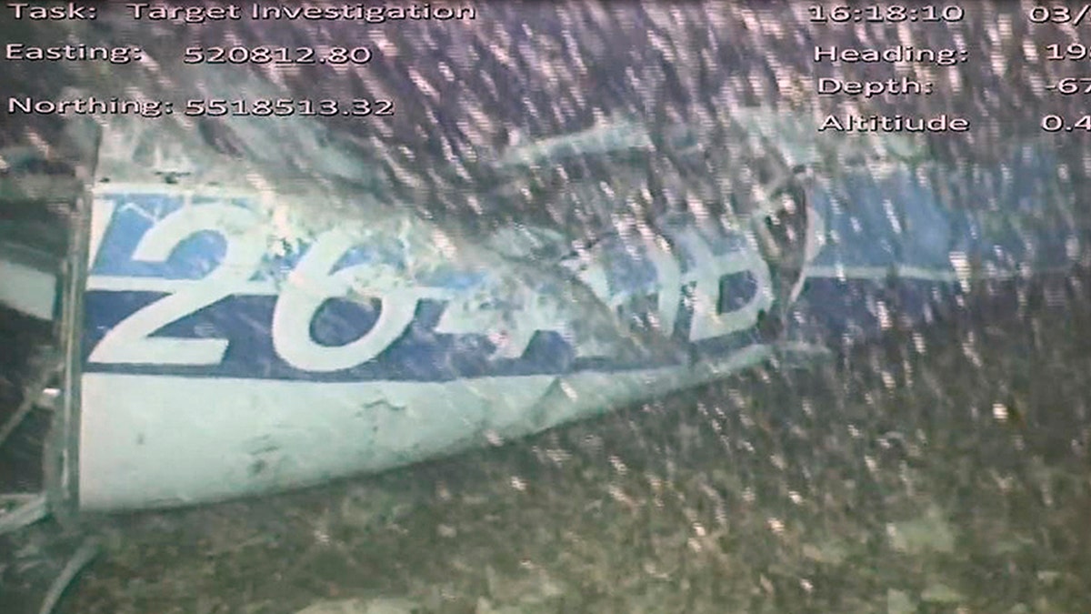 In this image released Monday, Feb. 4, 2019, by the UK Air Accidents Investigation Branch (AAIB) showing the rear left side of the fuselage including part of the aircraft registration N264DB that went missing carrying soccer player Emiliano Sala, when it disappeared from radar contact on Jan. 21 2019.