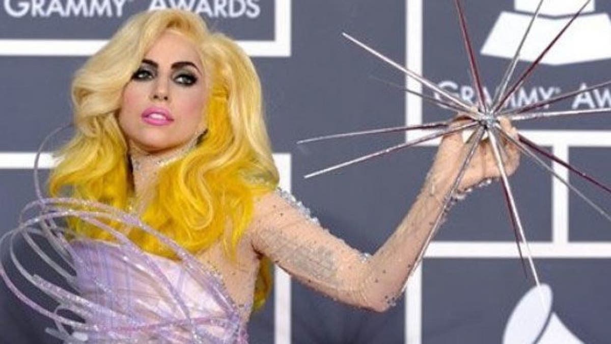 Lady Gaga sported an outer space-looking outfit at the 2010 Grammy Awards.