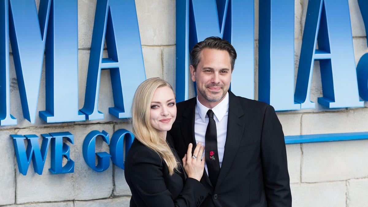 Amanda Seyfried and Thomas Sadoski arrive for the world premiere of 'Mamma Mia! Here We Go Again' at Eventim Apollo, Hammersmith in London on July 16, 2018.