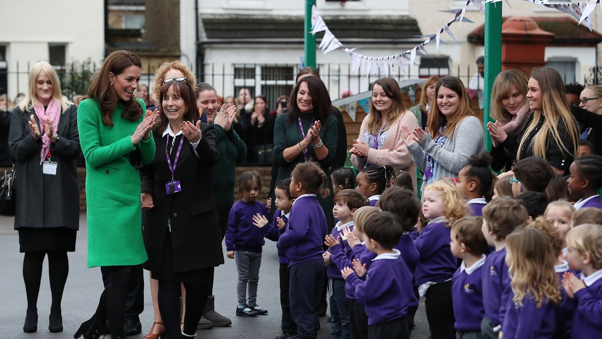 Catherine, Duchess of Cambridge visits schools in support of Children's Mental Health at Lavender Primary School on Feb. 5, 2019 in London. (Photo by Neil Mockford/Getty Images)