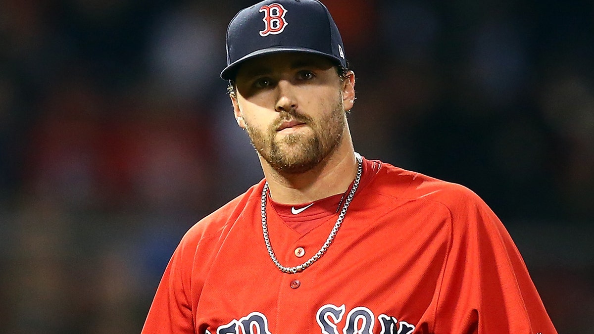 Heath Hembree of the Boston Red Sox looks on during a game against the Baltimore Orioles.