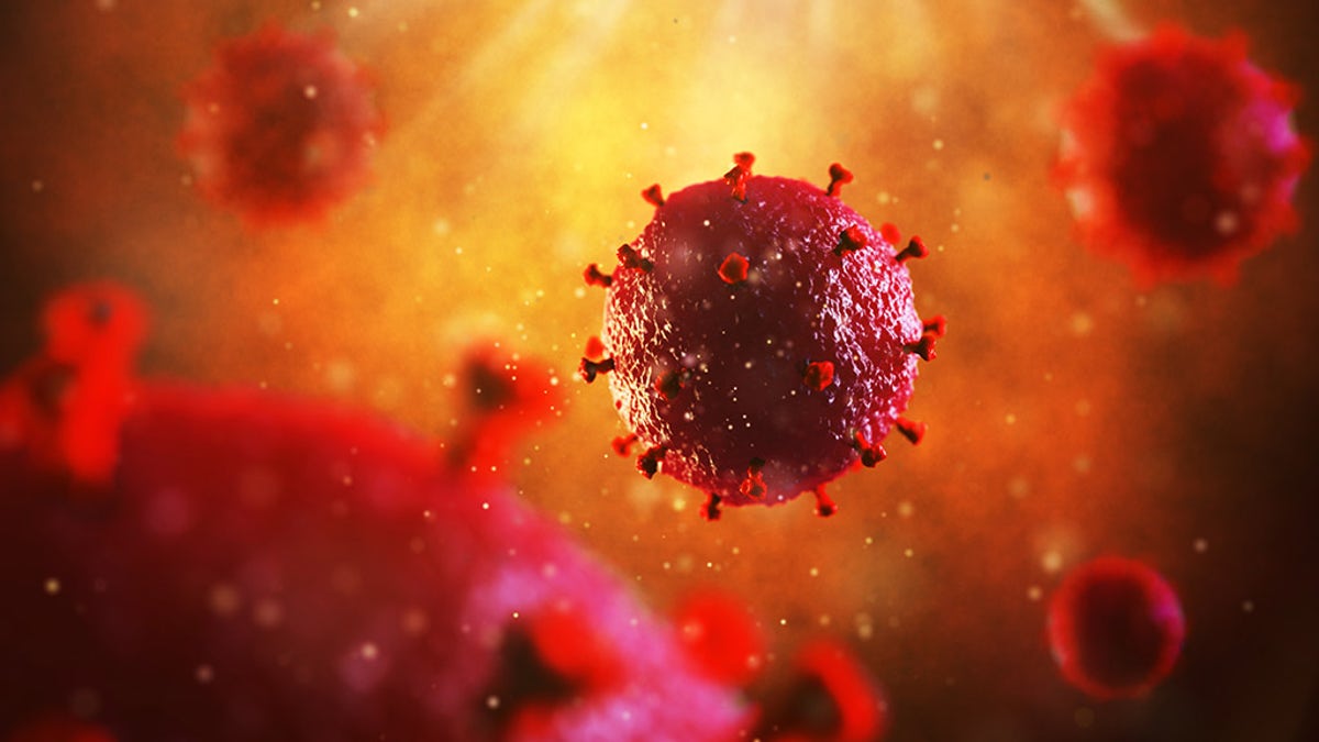 3D illustration of HIV.