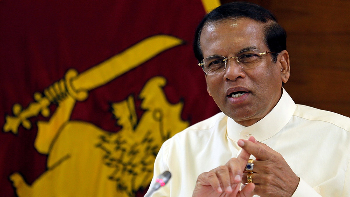 Sri Lanka's President Maithripala Sirisena speaks during a meeting with Foreign Correspondents Association at his residence in Colombo, Sri Lanka, in November 2018.