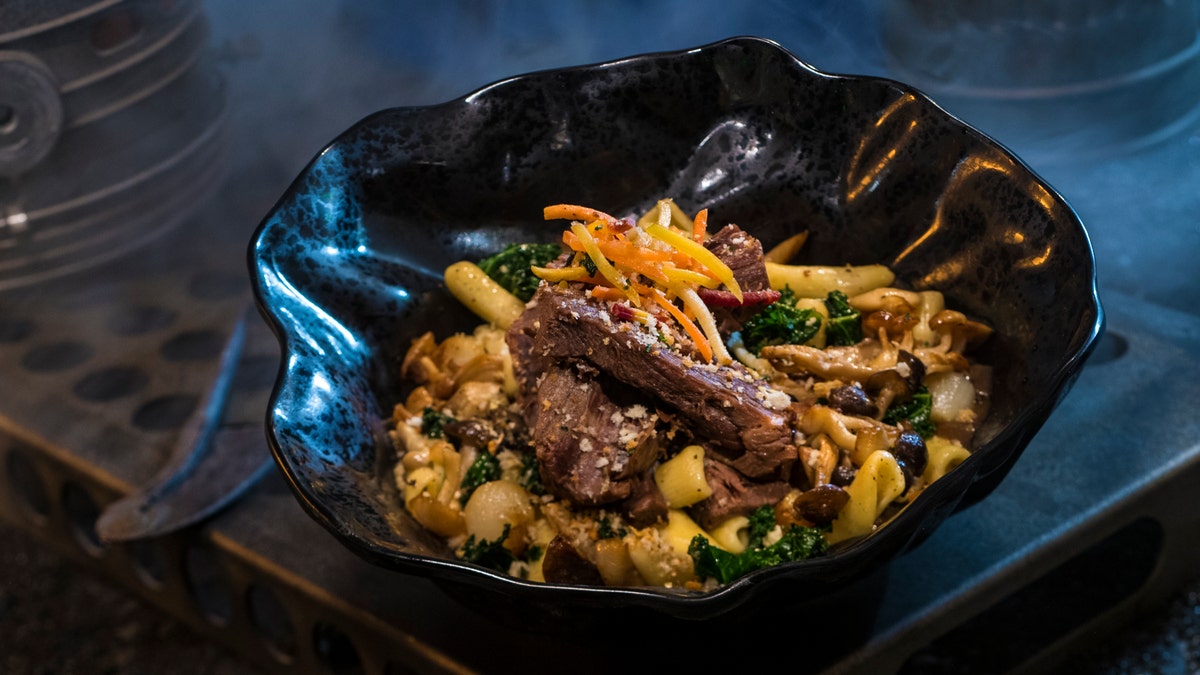 The Braised Shaak Roast, found at Docking Bay 7 Food and Cargo inside Star Wars: Galaxy's Edge, features beef pot roast with cavatelli pasta, kale and mushrooms.