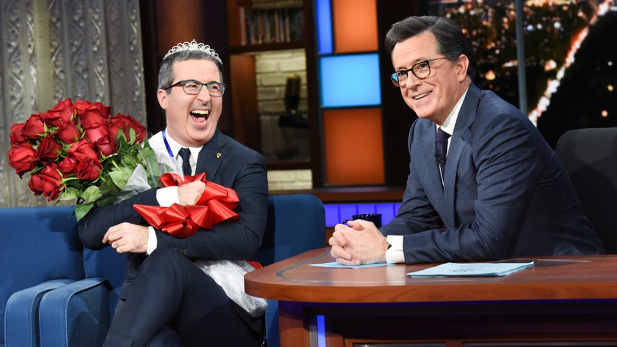 The Late Show with Stephen Colbert and guest John Oliver during February 11's, 2019 show. Photo: Scott Kowalchyk/CBS?