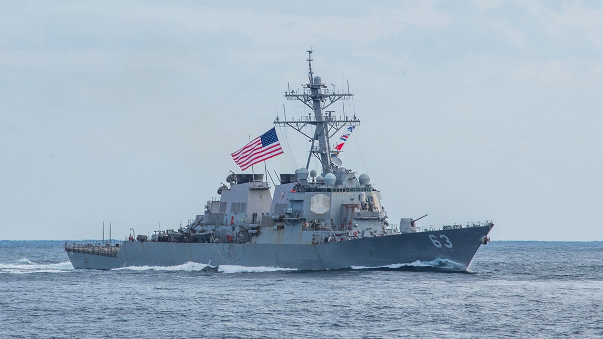 The Arleigh Burke-class guided-missile destroyer USS Stethem (DDG 63), seen here during an exercise in the Western Pacific, passed through the Taiwan Strait on Monday.