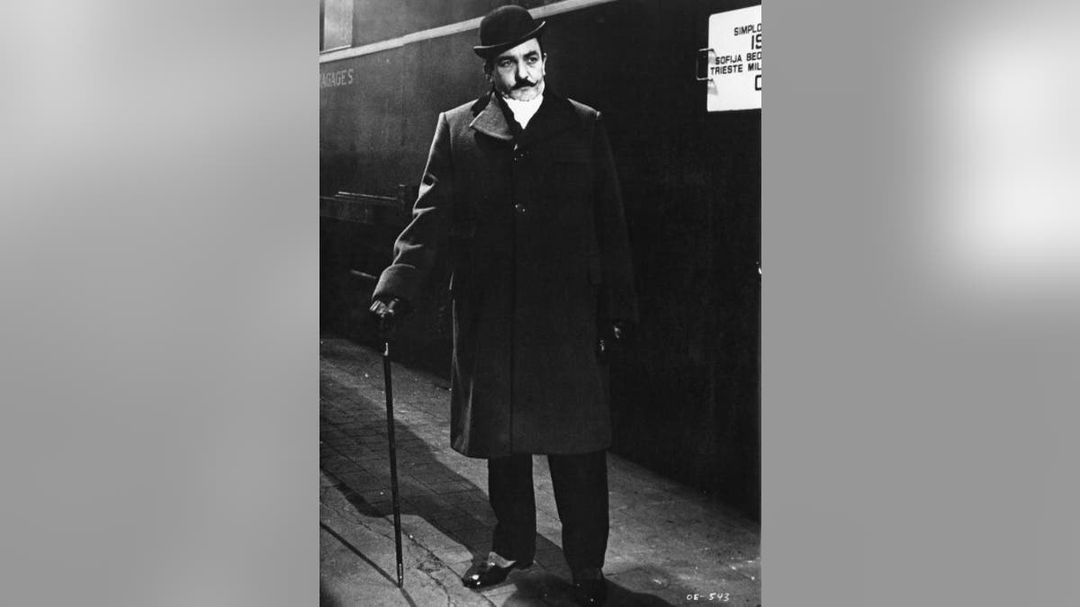 Actor Albert Finney as Hercule Poirot in a scene from Agatha Christie's "Murder On The Orient Express," 1974.