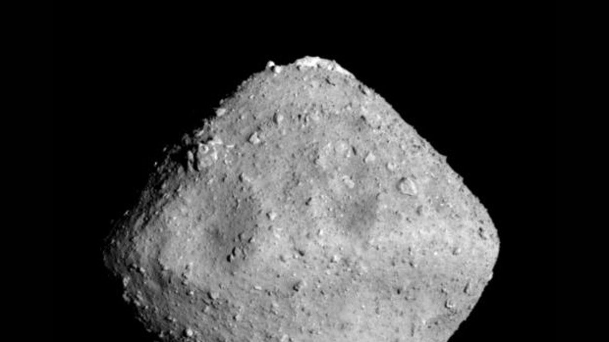 The 3,000-foot-wide (900 meters) carbon-rich asteroid Ryugu, photographed by Japan's Hayabusa2 probe in June 2018. 