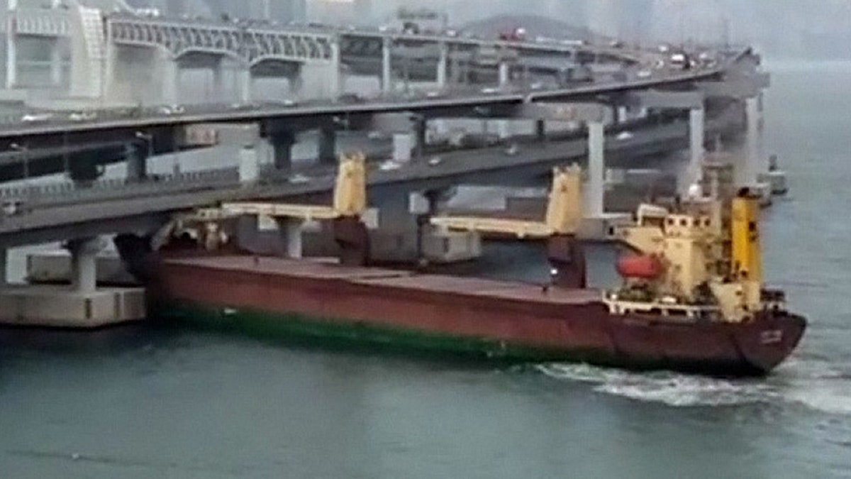 A Russian cargo ship crashed into a bi-level bridge on the coast of South Korea while its captain was drunk
