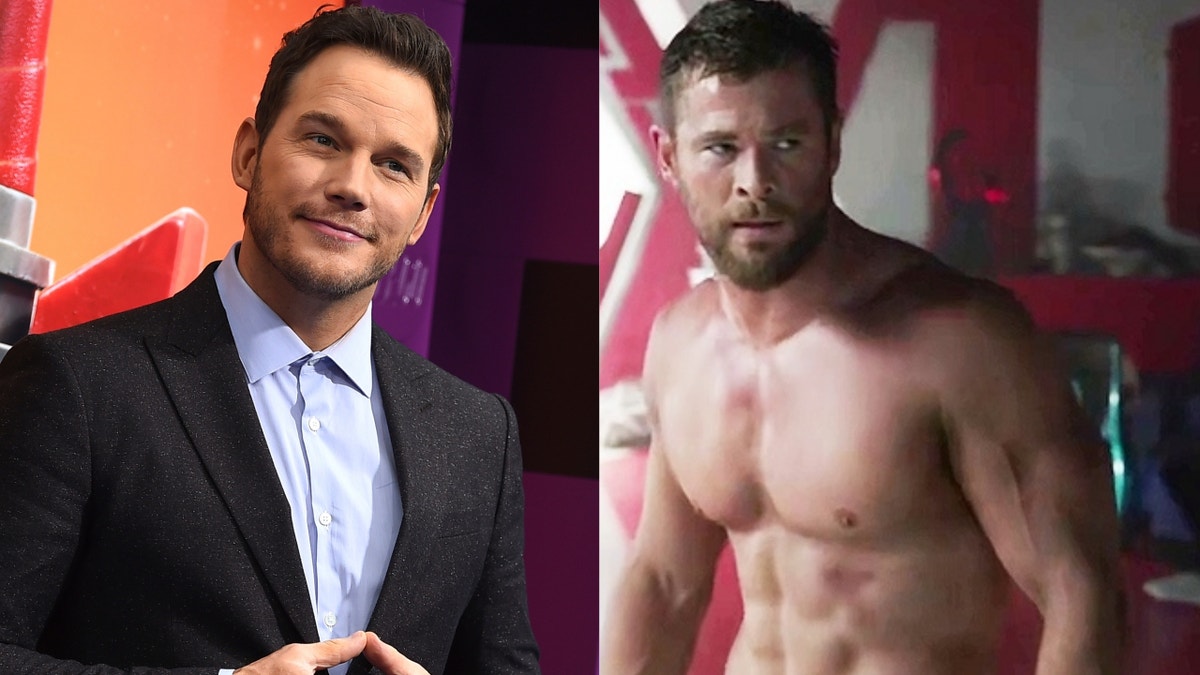 Chris Pratt and Chris Hemsworth shirtless in 