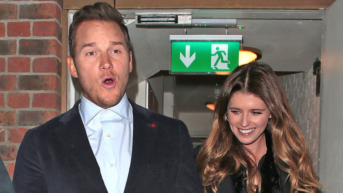 LONDON, ENGLAND - JANUARY 30: Chris Pratt and Katherine Schwarzenegger seen on a night out leaving Soho House on January 30, 2019 in London, England. (Photo by Ricky Vigil/GC Images)