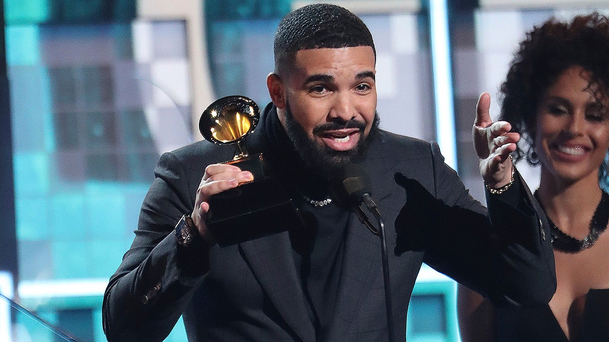 Drake accepts the award for best rap song for "God's Plan" at the 61st annual Grammy Awards on Sunday, Feb. 10, 2019, in Los Angeles. (Photo by Matt Sayles/Invision/AP)