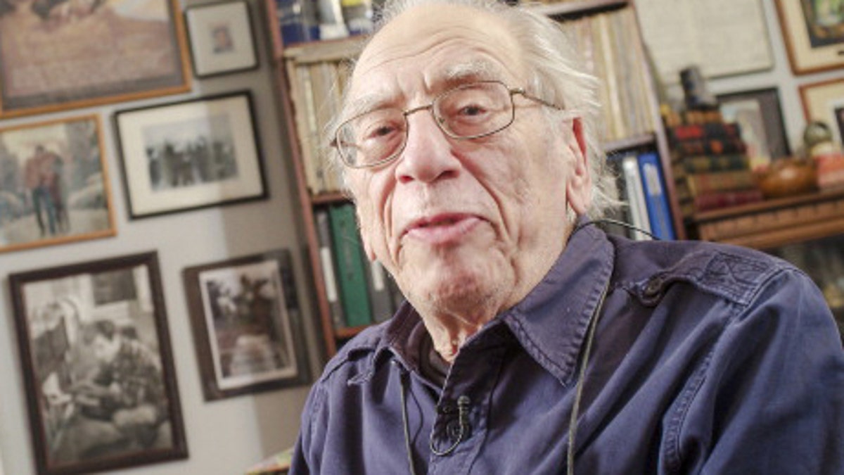 Legendary music promoter Izzy Young being interviewed in Greenwich Village NYC for a film about his life and times on April 3, 2013. In the 1960s, Israel Young was hugely influential in the evolution of the New York Folk scene where, in 1961, he gave singer-songwriter Bob Dylan his first gig at Carnegie Chapter Hall NYC.