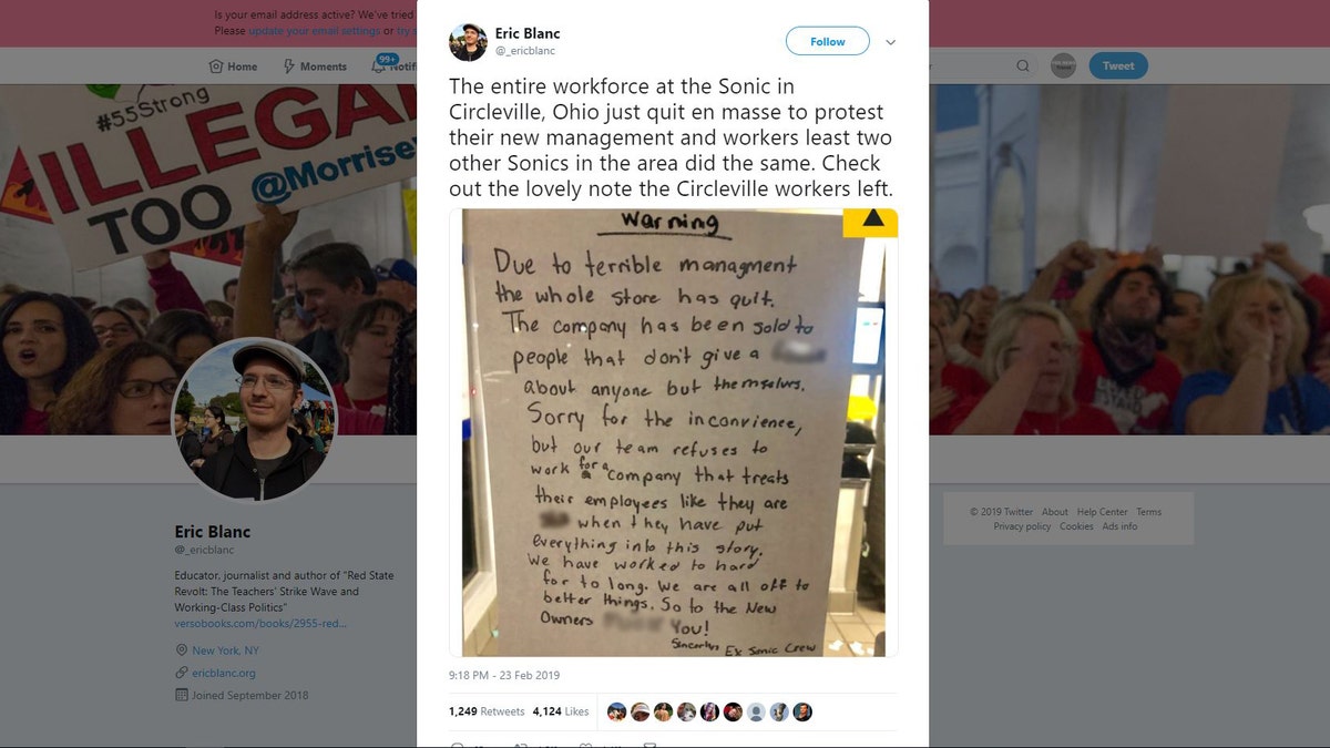 The team left behind a note blaming management.
