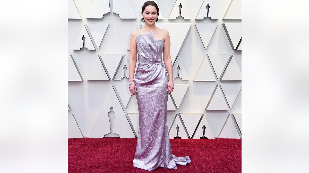 Emilia Clarke arrives at the Oscars on Sunday, Feb. 24, 2019, at the Dolby Theatre in Los Angeles. (Photo by Richard Shotwell/Invision/AP)