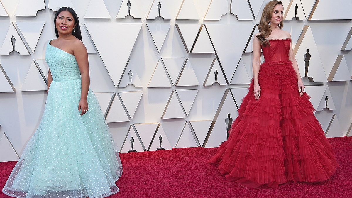 Yalitza Aparicio, left, and Marina de Tavira arrive at the Oscars on Sunday, Feb. 24, 2019, at the Dolby Theatre in Los Angeles. (Photo by Richard Shotwell/Invision/AP)