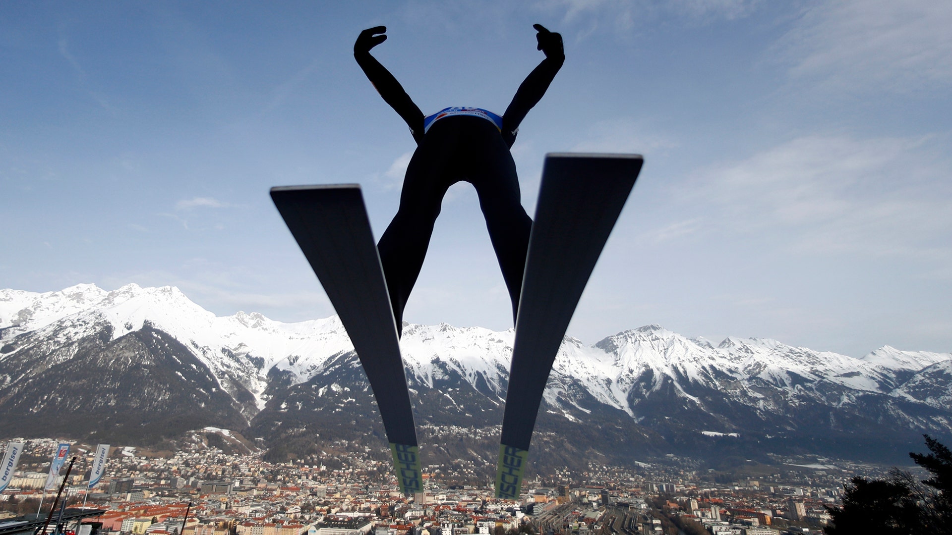China's Sun Jianping soars through the air during training for the Nordic Combined HS130 at the Nordic Ski World Championships in Innsbruck, Austria, Feb. 20, 2019. 