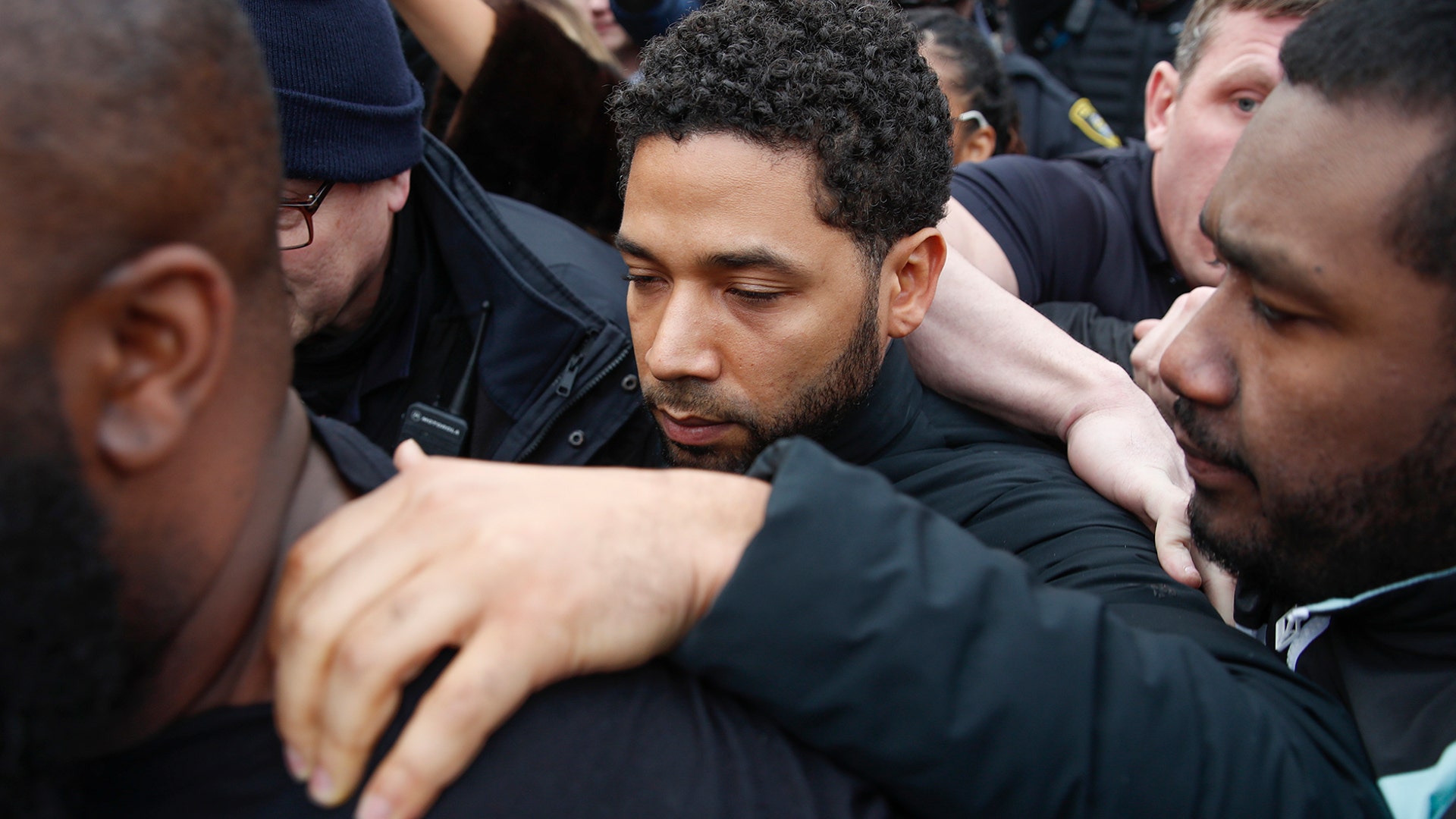 "Empire" actor Jussie Smollett leaves Cook County jail following his release in Chicago, Ill., Feb. 21, 2019. 