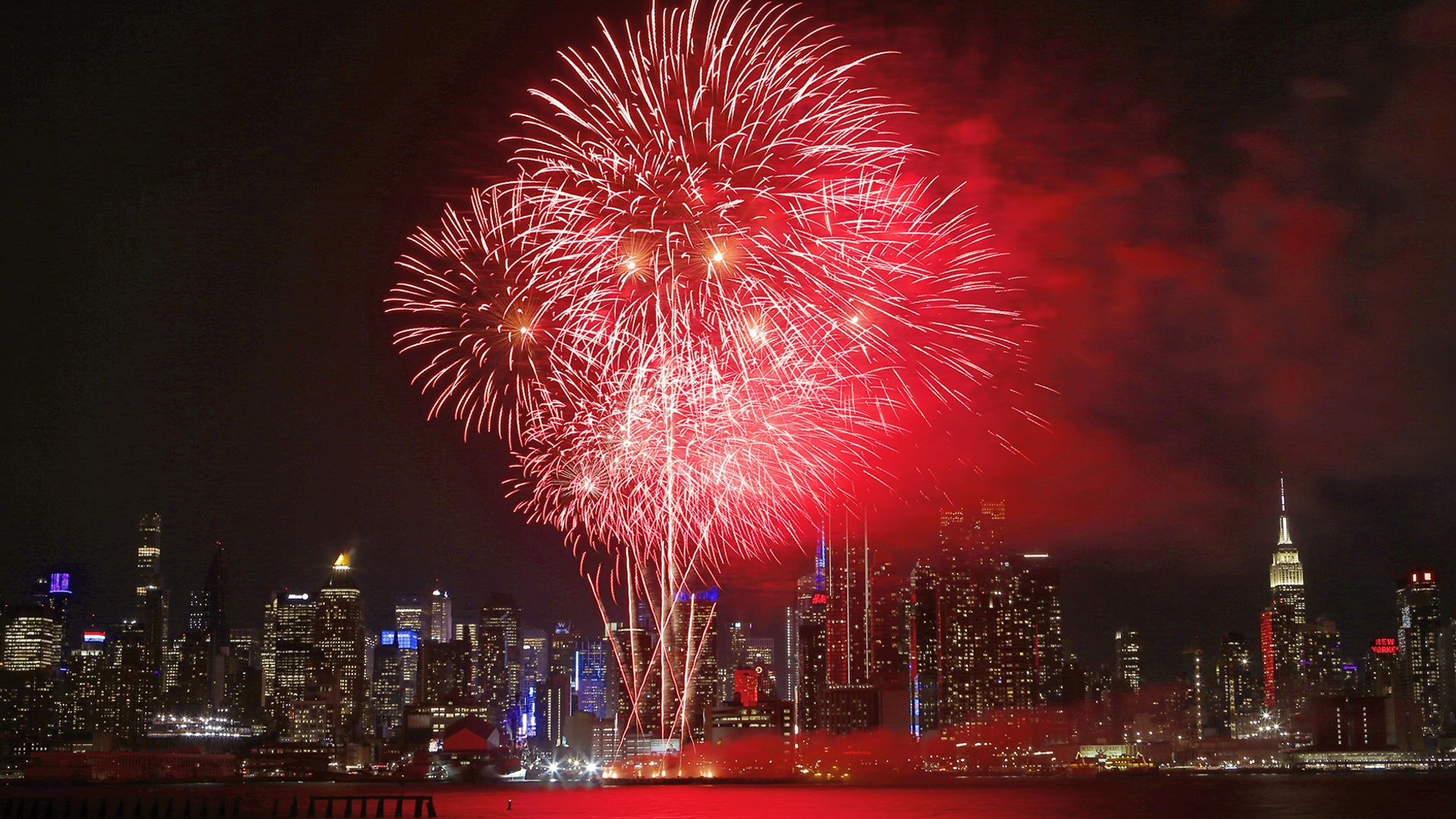 Fireworks celebrating the Lunar New Year illuminate the sky over midtown Manhattan in New York City, Feb. 11, 2019.