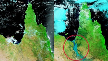 'Mega river' formed after floodwaters swell Australian river