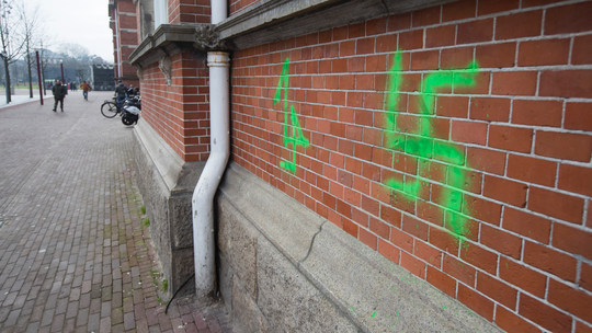 Vandals paint swastikas on buildings in Amsterdam