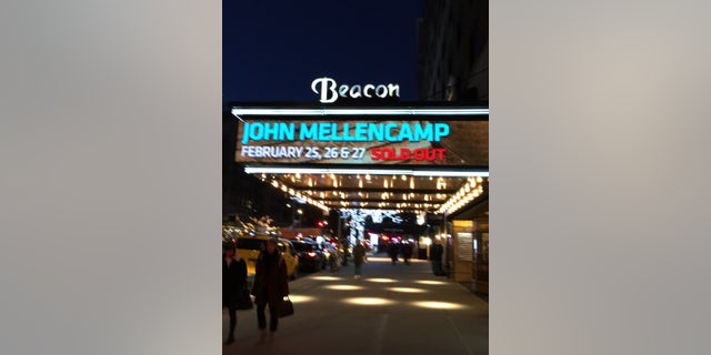 The marquee of the Beacon Theater advertises this week's performances by rocker John Mellencamp, Feb. 25, 2019. (Fox News)