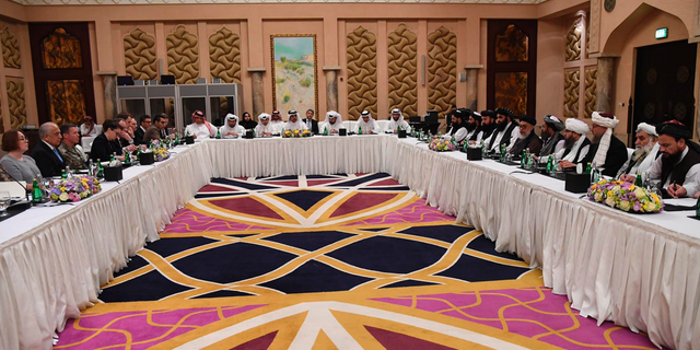 U.S. officials meet with Taliban officials in Doha, Qatar, on February 25, 2019.