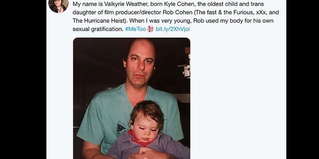 Rob Cohen, pictured with Weather (then Kyle Cohen), claims his daughter has made similar allegations against him in the past that were unfounded.