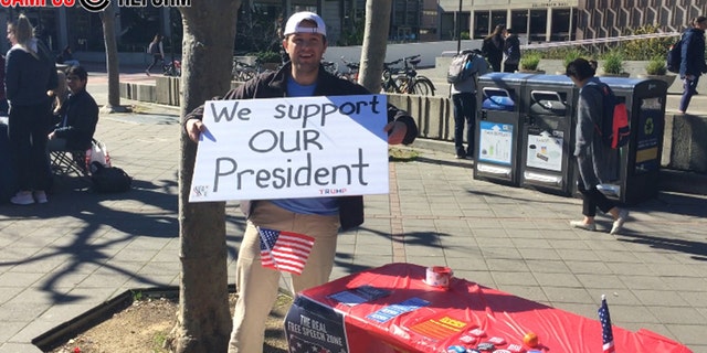 Hayden Williams, at the recruitment table on the UC-Berkeley campus on Tuesday.