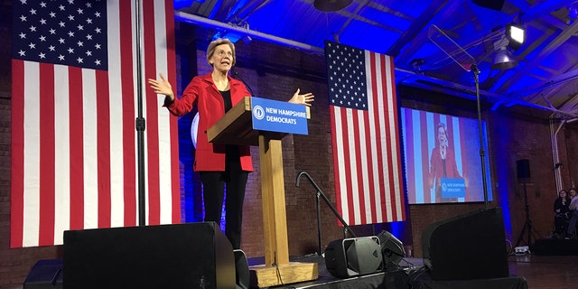 Democratic presidential candidate Sen. Elizabeth Warren campaigned Friday night in New Hampshire.