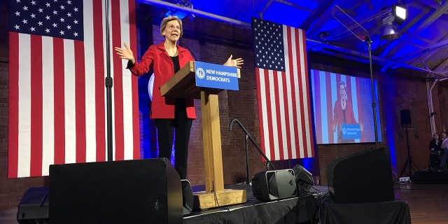 Democratic presidential candidate Sen. Elizabeth Warren campaigned Friday night in New Hampshire.