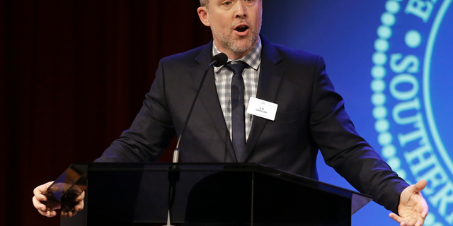 Southern Baptist Convention President J.D. Greear speaks to the denomination's executive committee Monday, Feb. 18, 2019, in Nashville, Tenn. Days after a newspaper investigation revealed hundreds of sexual abuse cases by Southern Baptist ministers and lay leaders over the past two decades, Greear spoke about plans to address the problem. (AP Photo/Mark Humphrey)