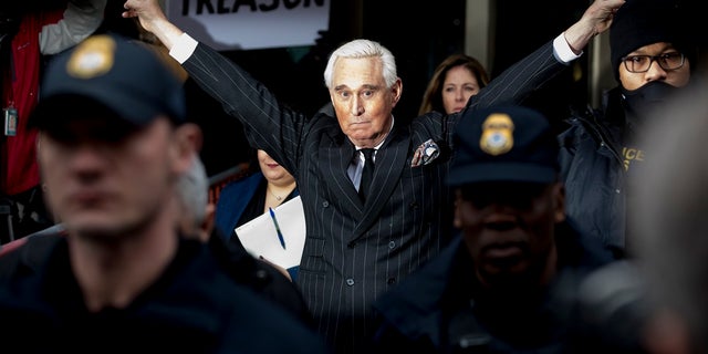 Roger Stone leaves federal court Friday, Feb. 1, 2019, in Washington. Stone appeared for a status conference just three days after he pleaded not guilty to felony charges of witness tampering, obstruction and false statements. (AP Photo/Andrew Harnik)