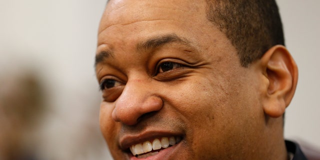   Virginia's Lieutenant Governor, Justin Fairfax, expresses it during an interview in his office at the Capitol in Richmond, Va., On Saturday. Fairfax answered questions about the controversial photo in the directory page of Governor Ralph Northam 