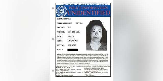 Myoung Hwa Cho is shown on a poster provided by the Spartanburg County, South Carolina, Sheriff's Office.