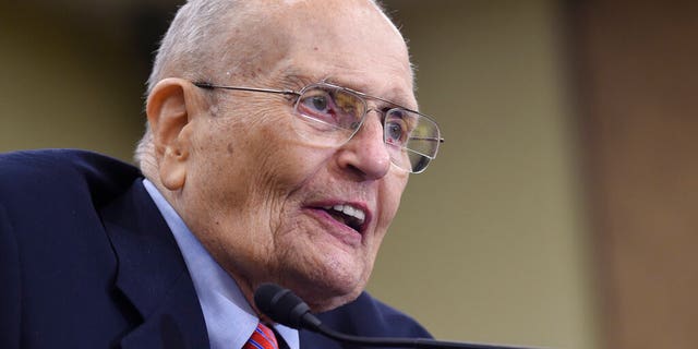 In this July 29, 2015 photo, former Rep. John Dingell, D-Mich., speaks at an event marking the 50th Anniversary of Medicare and Medicaid on Capitol Hill in Washington. (AP Photo/Susan Walsh)