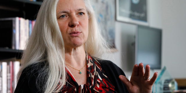 Emma Daly, communications director for Human Rights Watch, gives an interview about her 1990 encounter with former Costa Rican President Oscar Arias, in New York, Wednesday, Feb. 6, 2019. Daly said the former president groped her in a hotel lobby in Nicaragua in 1990 when she was working as a young journalist based in Costa Rica, bringing the number of women accusing Arias of sexual misconduct to four. (AP Photo/Mark Lennihan)