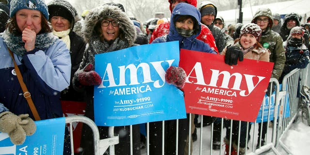 Supporters at the Klobuchar rally Sunday. (AP Photo/Jim Mone)