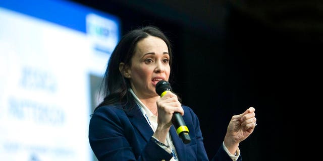 Jessica Patterson, presidential candidate of the California Republican Party, addresses delegates after her appointment to the party convention in Sacramento, California on Saturday, February 23, 2019. (AP Photo / Steve Yeater)