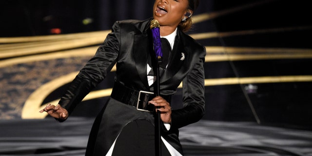 Jennifer Hudson performs "I'll Fight" from RBG at the Oscars on Sunday, Feb. 24, 2019, at the Dolby Theatre in Los Angeles.