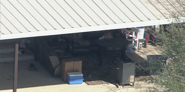 Part of the property where deputies found two young, malnourished children locked together in a dog cage near Rhome, Texas about 20 miles northwest of Fort Worth.