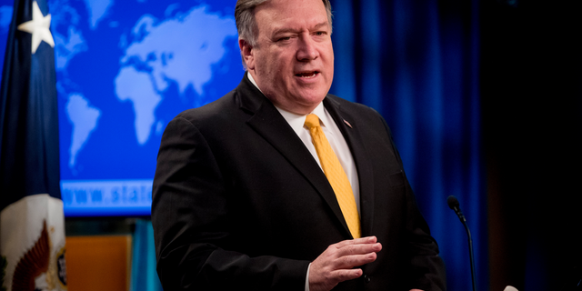 In this Feb. 1, 2019 photo, Secretary of State Mike Pompeo speaks at a news conference at the State Department in Washington. (AP Photo/Andrew Harnik)