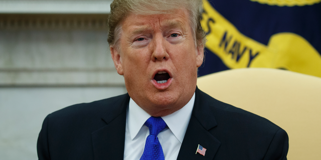 President Donald Trump speaks during a meeting with Colombian President Ivan Duque in the Oval Office of the White House, Wednesday, Feb. 13, 2019, in Washington. (AP Photo/ Evan Vucci)