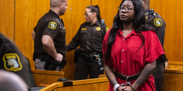 Kemia Hassel, 22, appears with her co-defendant, Jeremy Cuellar, 24, (not pictured) for a preliminary exam on a charge of first-degree premeditated murder at the Berrien County Courthouse in St. Joseph, Michigan on Wednesday, Feb. 20, 2019. U.S. Army Sgt. Tyrone Hassel III, 23, was killed on Dec. 31, 2018. A police investigation revealed the pair, Cuellar and Hassel were having an affair and plotted to killed Tyrone to continue their relationship and reap financial benefits resulting from his death. Cuellar was stationed at Fort Stewart in Georgia where Kemia and Tyrone were also stationed, where they lived with their 1-year-old child. (Joel Bissell/Kalamazoo Gazette via AP)