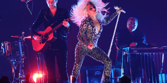 Lady Gaga, right, and Mark Ronson perform "Shallow" at the 61st annual Grammy Awards on Sunday, Feb. 10, 2019, in Los Angeles.