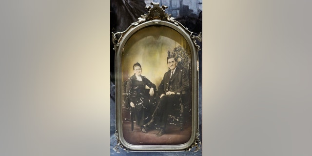 FILE - This June 9, 2015 file photo shows a portrait of Sheriff Pat Garrett with his wife at the Bryan Museum in Galveston, Texas. This June 9, 2015 file photo shows a portrait of Sheriff Pat Garrett with his wife at the Bryan Museum in Galveston, Texas. Officials in Las Cruces, N.M. are balking at the idea of renaming a street after the 19th century Old West sheriff who shot and killed the outlaw Billy the Kid. (Marie D. De Jesus/Houston Chronicle via AP, File) (Marie D. De Jesus/Houston Chronicle via AP, File)