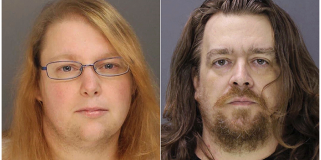 FILE - This combination of file photos provided on Sunday, Jan. 8, 2017, by the Bucks County District Attorney shows Sara Packer, left, and Jacob Sullivan. Sullivan pleaded guilty Tuesday, Feb. 19, 2019, to first-degree murder in the 2016 death of 14-year-old Grace Packer. Grace's adoptive mother, Sarah Packer, is expected to testify against Sullivan during the penalty phase of his trial. She has agreed to plead guilty and serve a life sentence. (Bucks County District Attorney via AP, File)