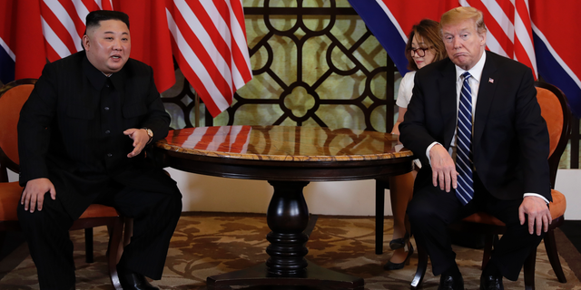 President Donald Trump meets North Korean leader Kim Jong Un, Thursday, Feb. 28, 2019, in Hanoi. (AP Photo/Evan Vucci)