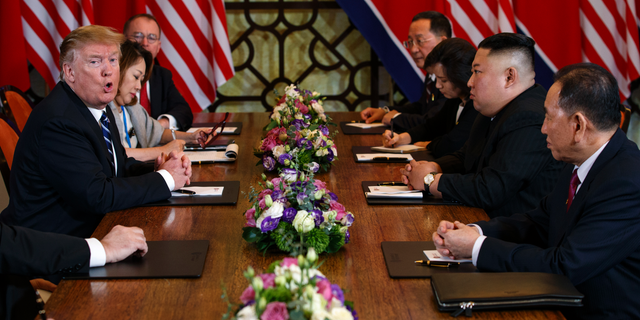 President Donald Trump meets North Korean leader Kim Jong Un, Thursday, Feb. 28, 2019, in Hanoi. (AP Photo/ Evan Vucci)