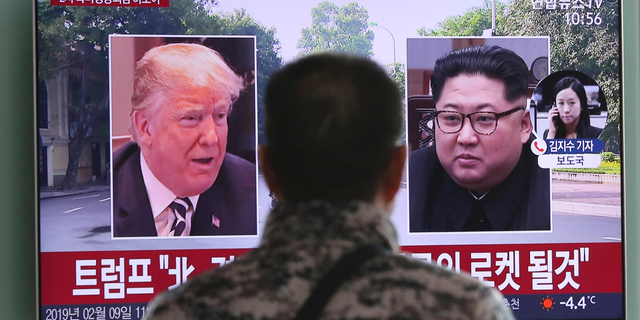 In this Feb. 9, 2019, photo, a man watches a TV screen showing images of U.S. President Donald Trump, left, and North Korean leader Kim Jong Un during a news program at the Seoul Railway Station in Seoul, South Korea. A top U.S. commander says he’s seen little to no change in North Korea’s military readiness or a slowdown in its nuclear weapons program since President Donald Trump and Kim Jong Un met for nuclear talks last year. (AP Photo/Ahn Young-joon)